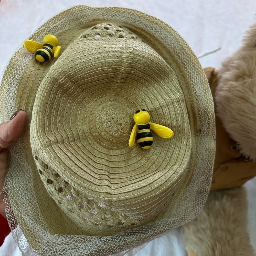 Plush Bear with Hat and Vest Butterfly Collector Bees Vintage - Picture 5 of 11